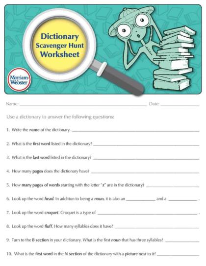Merriam-Webster -- Dictionary Scavenger Hunt fun sheet 2015-page-001