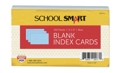Blank Plain Index Card, 3 x 5 Inches, Blue, Pack of 100