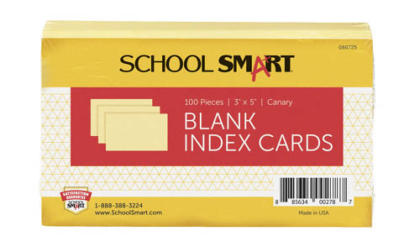 Blank Plain Index Card, 3 x 5 Inches, Canary, Pack of 100