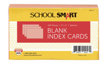 Blank Plain Index Card, 3 x 5 Inches, Salmon, Pack of 100