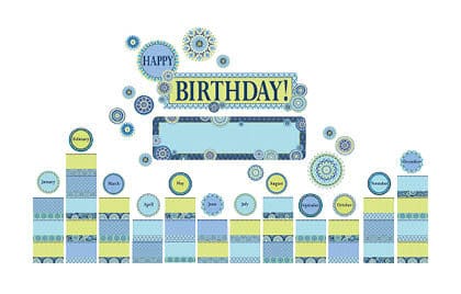 Blue Harmony Birthday Mini Bulletin Board Set, 61 Pieces