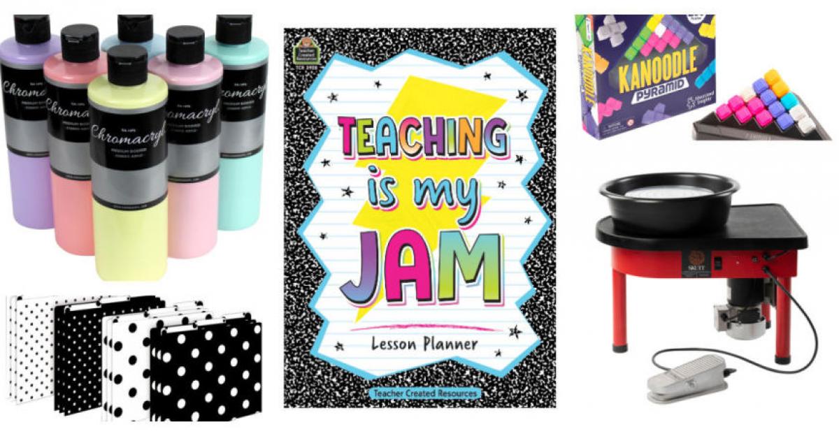 A collage of products that can be used in a school or classroom against white backgrounds