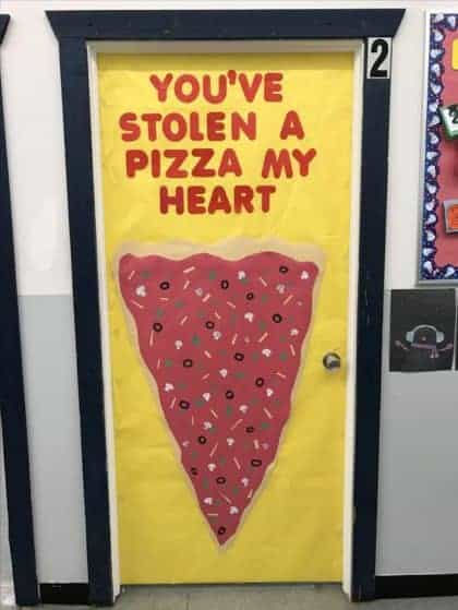Pizza Valentines day classroom door decor