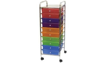 Mobile Organizer, 10 Drawers, 13 x 38 x 15-1/4 Inches, Multiple Colors