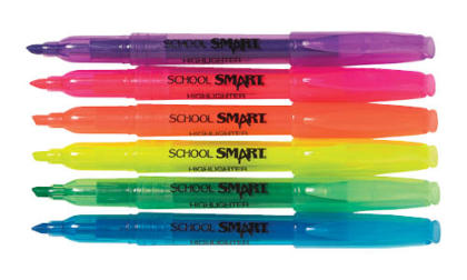 School Smart Highlighter, Chisel Tip, Assorted Colors