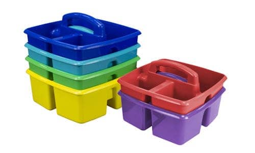 Storex 3 Compartment Supplies Caddy, 9-1/4 x 9-1/4 x 5-1/4 Inches, Assorted Colors, Case of 6