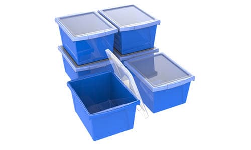 Storex Classroom Storage Bin with Lid, 4 Gallon, Blue, Pack of 6