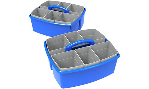 blue art caddy with gray inserts