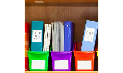 adhesive labels for organized classroom bins