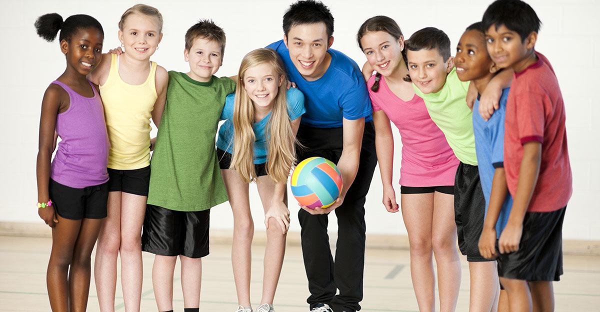 diverse elementary volleyball class