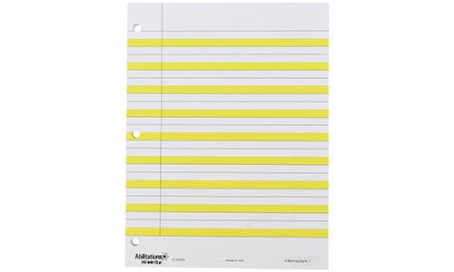 paper for beginning handwriting with alternating white and yellow lines, 50 sheets
