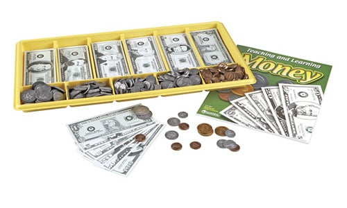 play money and coins with till