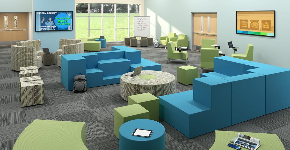 matching and organized school commons area