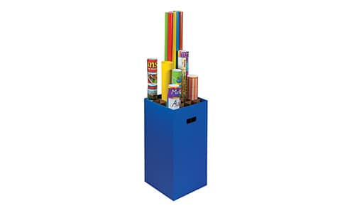 classroom organization bin for rolled-up posters and paper rolls