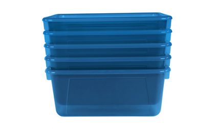 set of 5 blue school smart storage trays