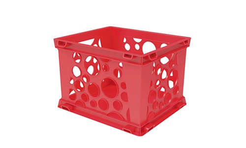 red mini milk crate style storage box for classroom organization