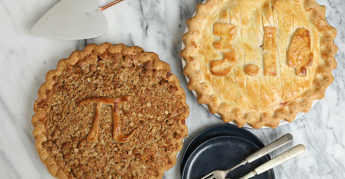 two pies with the greek symbol for pi and another with the number