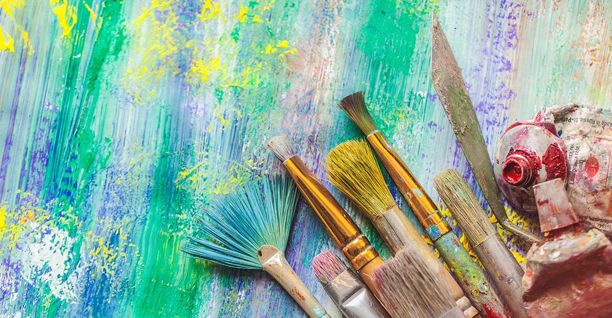 spring art paint colors and brushes