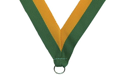 green and gold neck ribbon to hold award medals