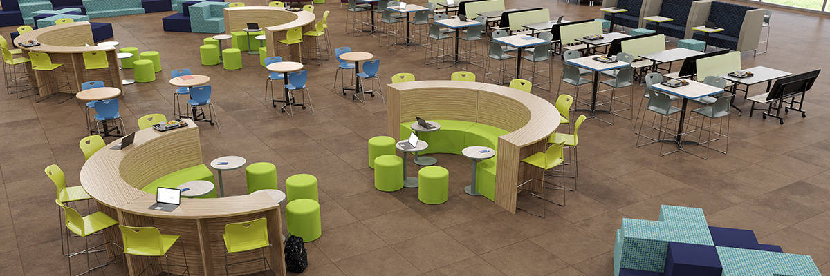 rendering of mulit-use food court and cafeteria design