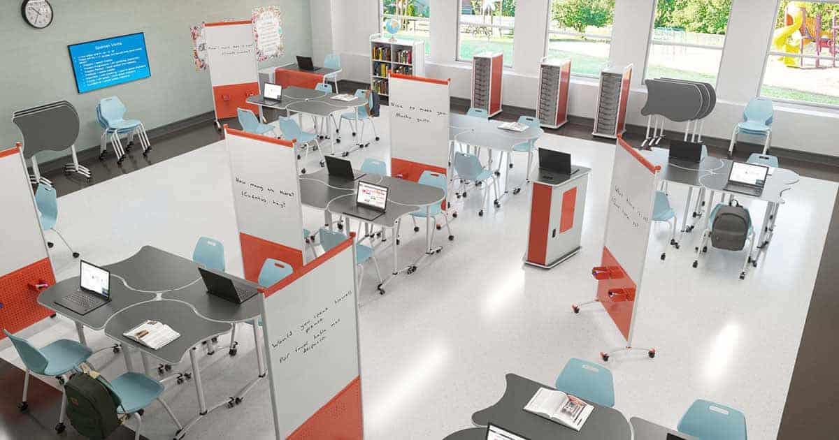 classroom workspace design rendering
