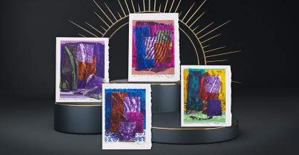 finished art pieces from gel powers with pizzazz art lesson plan