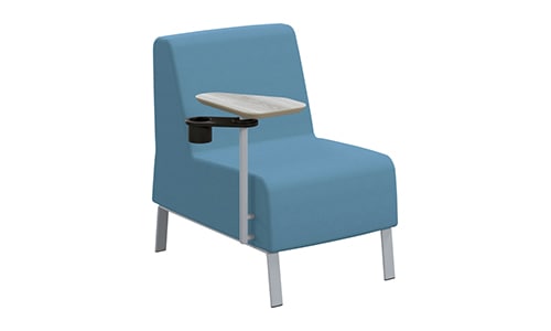 armless chair with attached desk