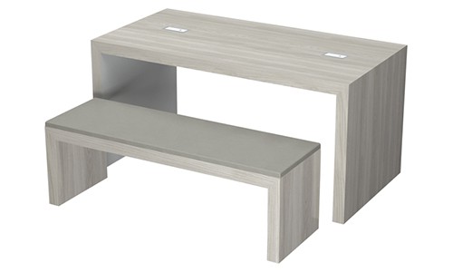rectangular table with power openings and bench