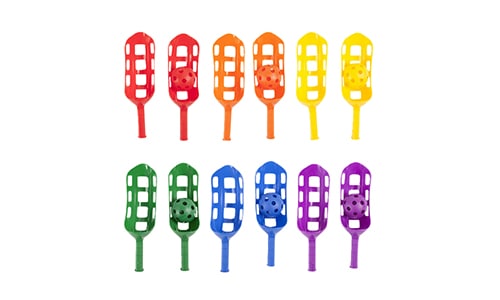 colorful champion scoops for pe class activities with scoops and balls