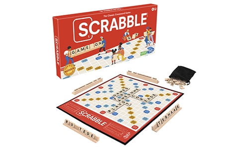 scrabble game box and board