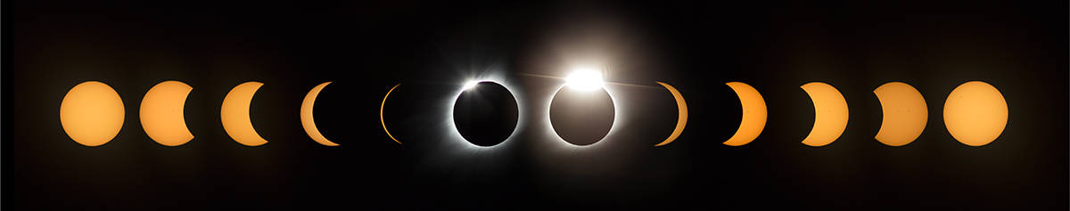 composite image of multiple phases of the 2017 great american solar eclipse, as viewed from oregon