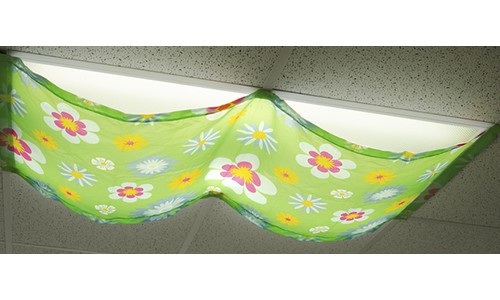 spring seasonal lighting filter for classroom fluorescent light, green with flowers