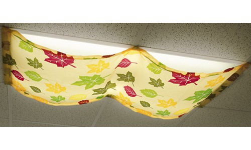 fall seasonal lighting filter for classroom fluorescent light, yellow with colorful leaves