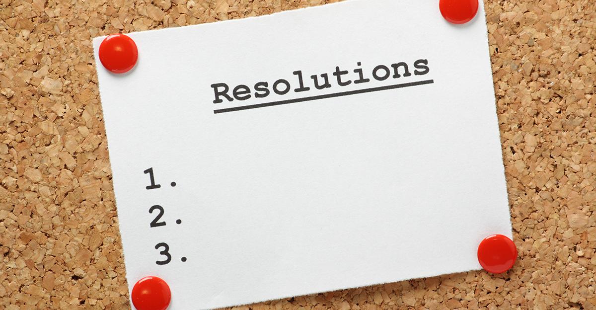new year’s resolutions list on a cork bulletin board