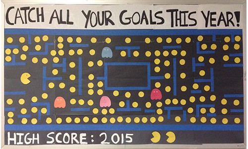 catch all your goals inspirational bulletin board - pacman theme