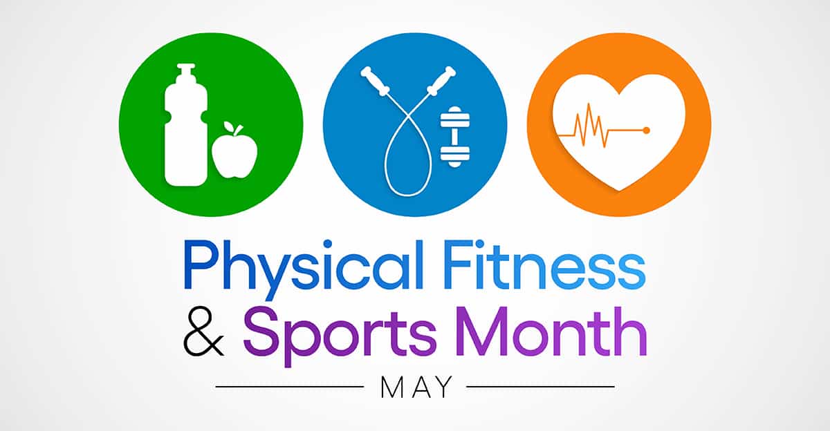 graphic for physical fitness and sports month in may