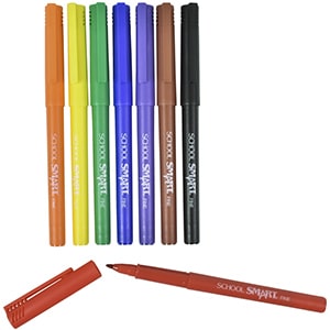 8 assorted color felt pens, one with cap off