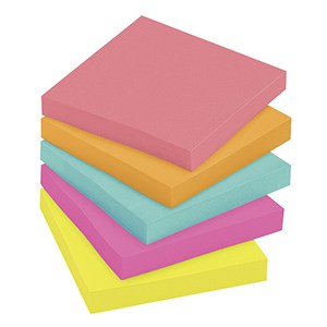 5 pads of sticky notes in assorted colors