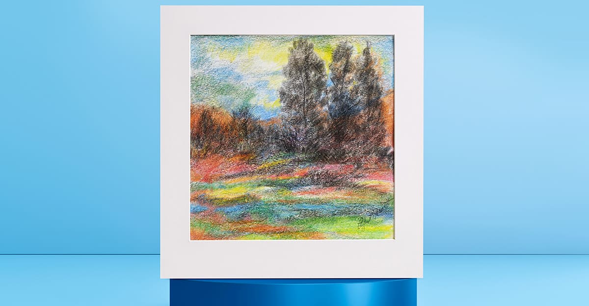 landscape design art piece using the color field method with colored pencils