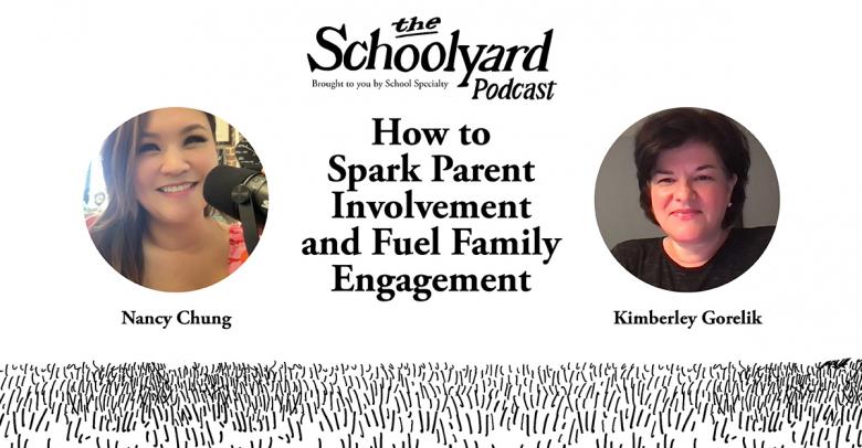blog graphic for the schoolyard podcast, featuring host nancy chung and author kimberley gorelik