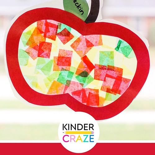 window cling in the shape of an apple with colorful squares in the middle to make it look like stained glass