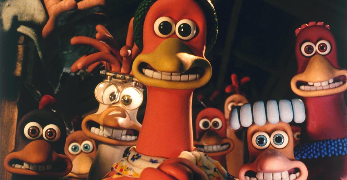 still image of clay chickens from a stop motion clay animation movie called chicken run