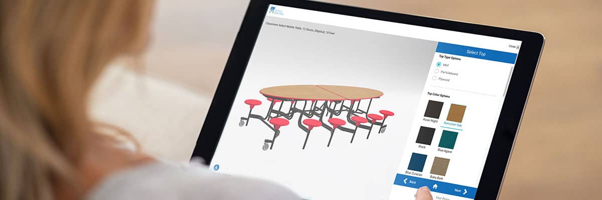 person shopping on ecommerce website for a school cafeteria table