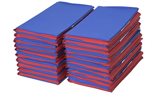 blue and red rest mats stacked up
