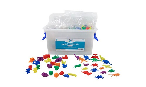 plastic box with math manipulatives for counting practice