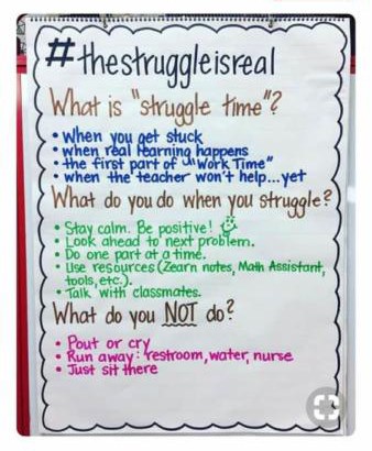 school classroom anchor chart about struggle