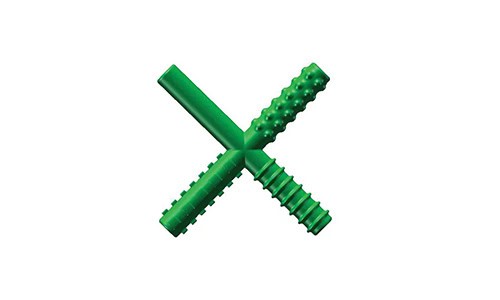 green chewy tool in the shape of an x