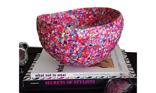 pink confetti bowl made with mod podge