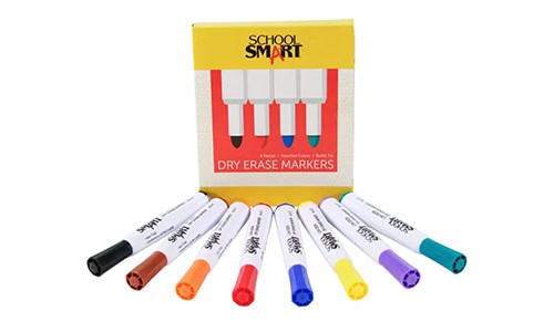 assorted colors of dry erase markers with box