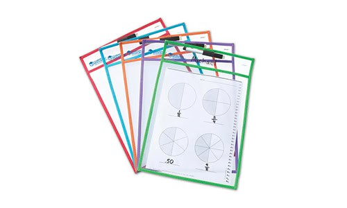 five erasable plastic sheets